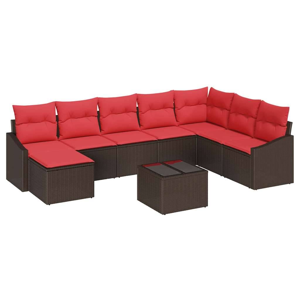 vidaXL Sofa Set 9 Stk. Braun [Synthetisch]: Poly Rattan