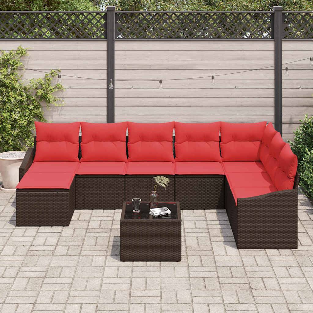 vidaXL Sofa Set 9 Stk. Braun [Synthetisch]: Poly Rattan