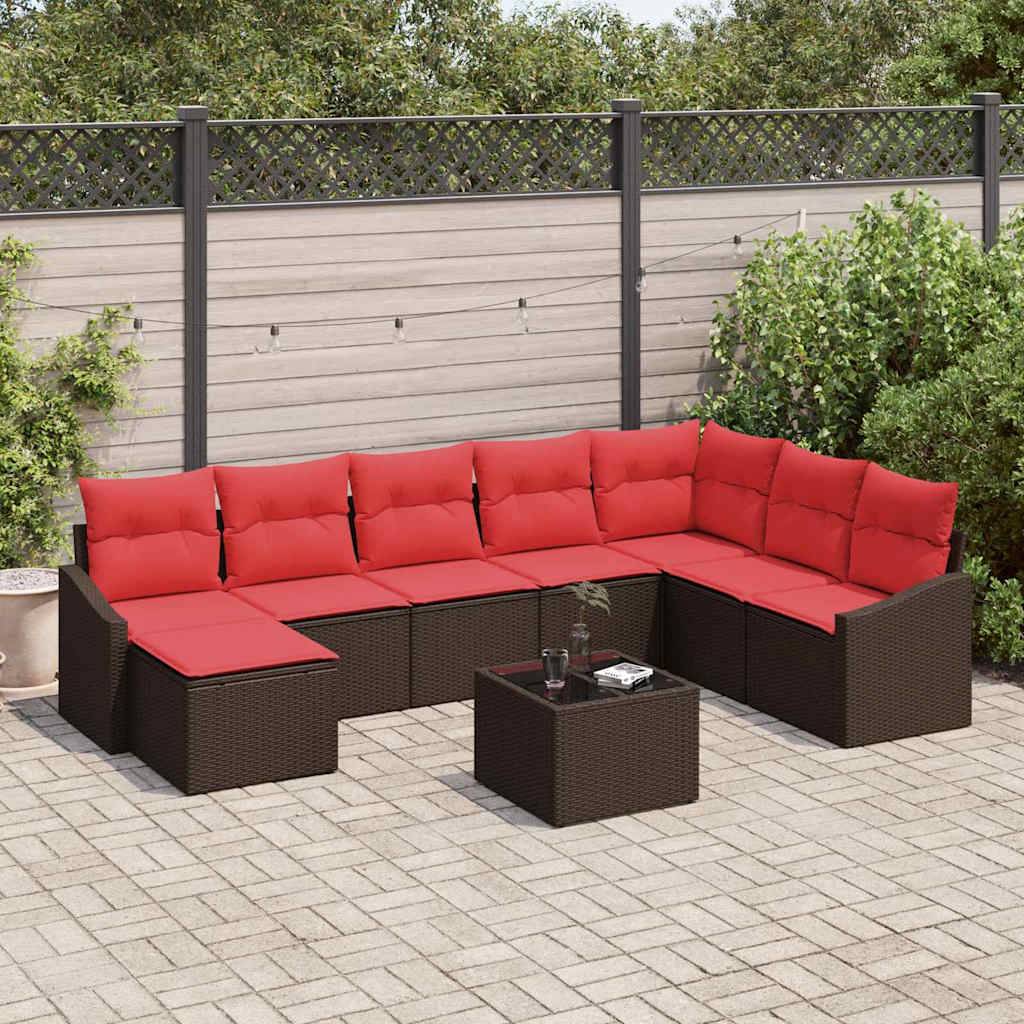 vidaXL Sofa Set 9 Stk. Braun [Synthetisch]: Poly Rattan