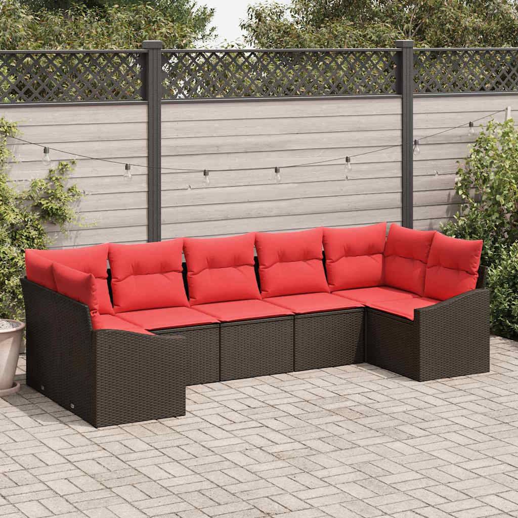 vidaXL Sofa Set 7 Stk. Braun [Synthetisch]: Poly Rattan