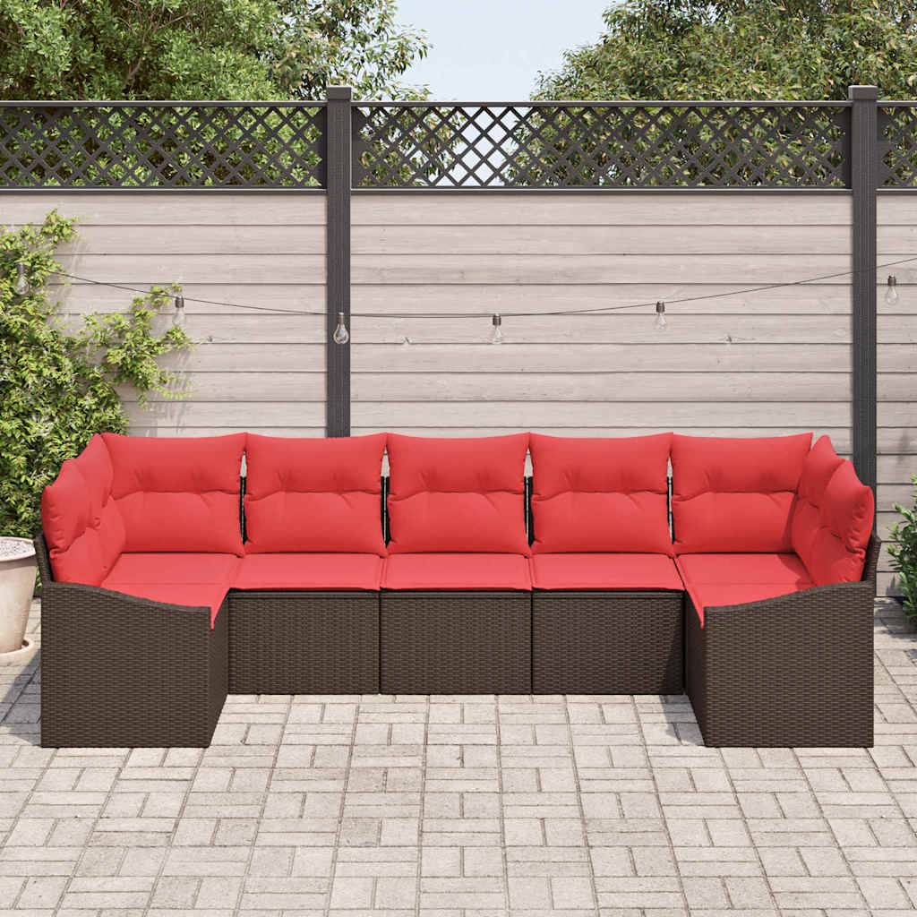 vidaXL Sofa Set 7 Stk. Braun [Synthetisch]: Poly Rattan