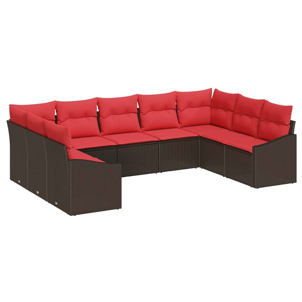vidaXL Sofa Set 9 Stk. Braun [Synthetisch]: Poly Rattan