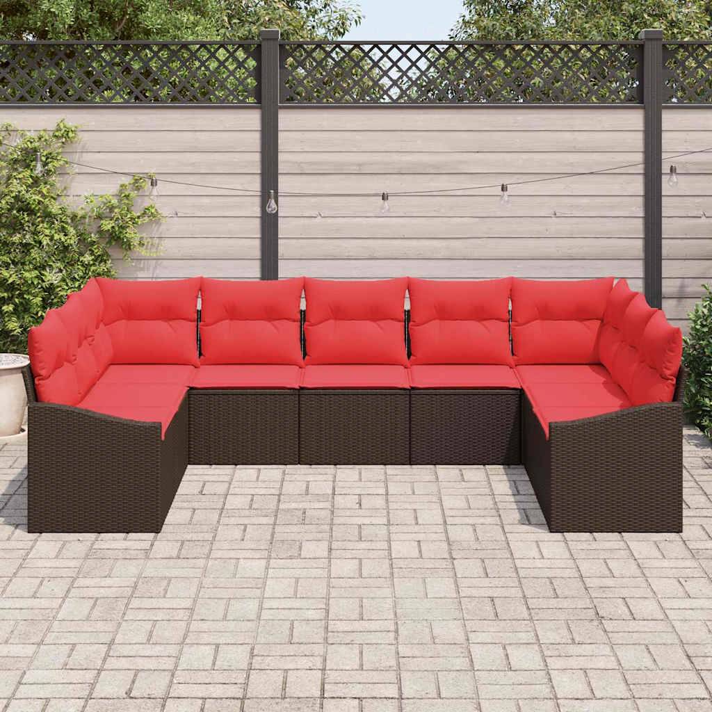 vidaXL Sofa Set 9 Stk. Braun [Synthetisch]: Poly Rattan
