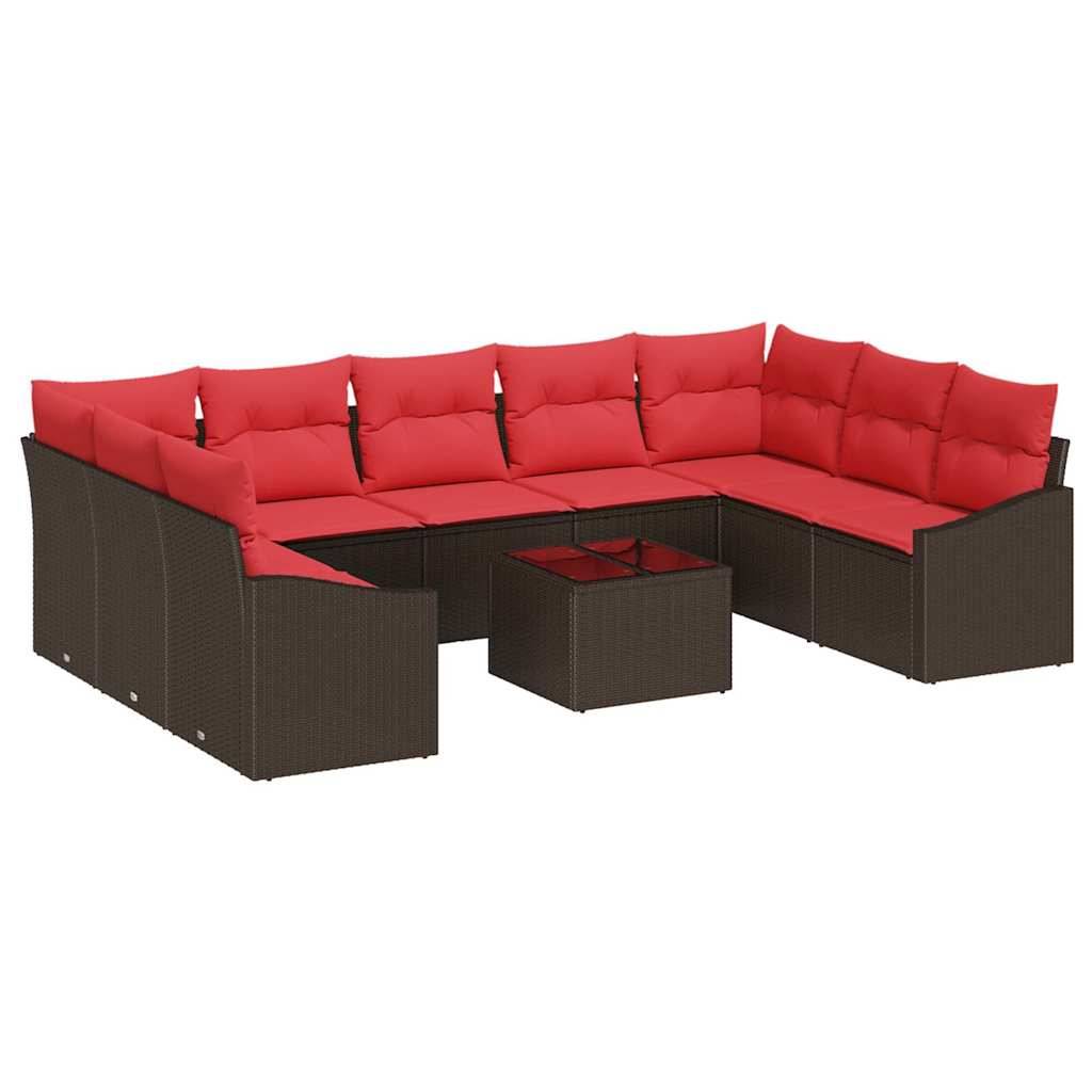 vidaXL Sofa Set 10 Stk. Braun [Synthetisch]: Poly Rattan