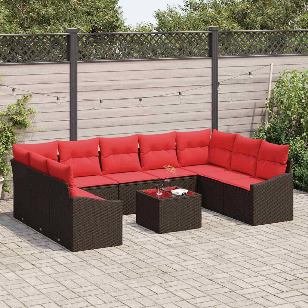 vidaXL Sofa Set 10 Stk. Braun [Synthetisch]: Poly Rattan