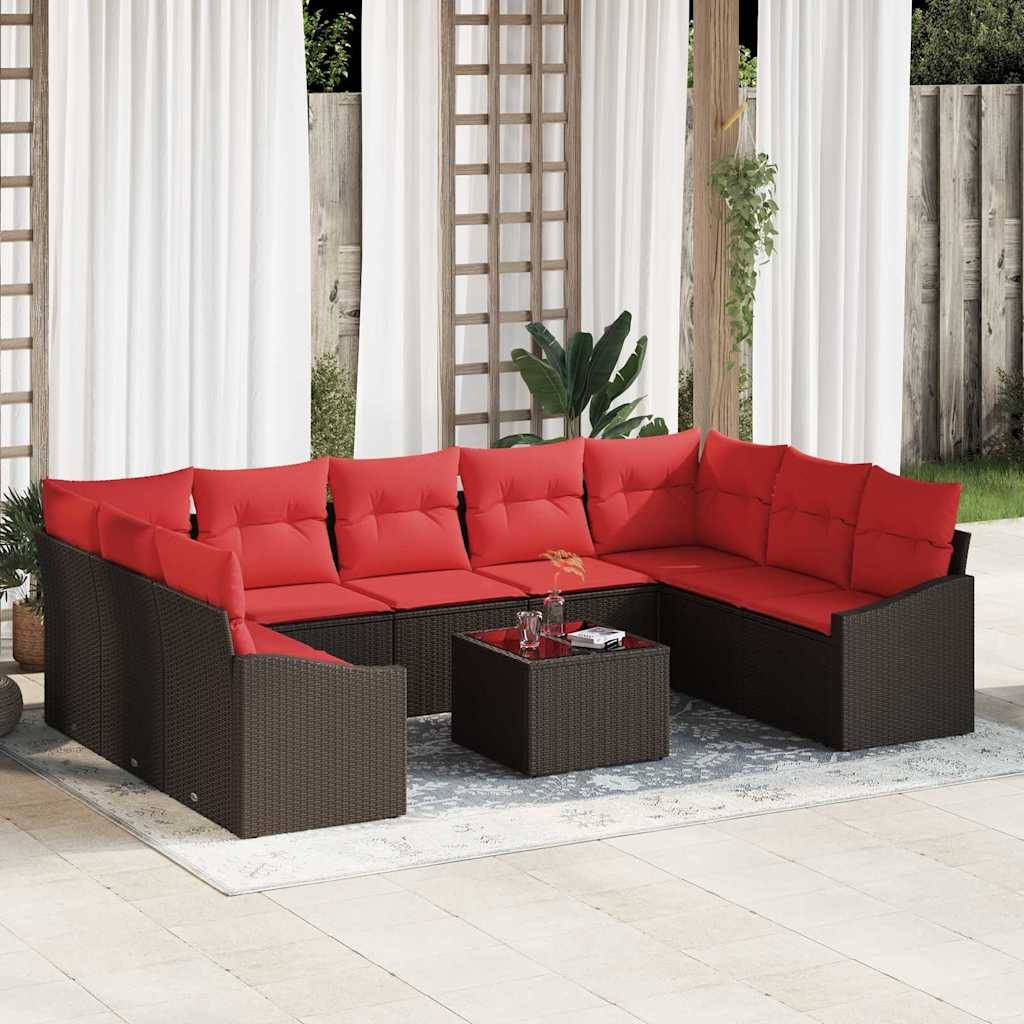 vidaXL Sofa Set 10 Stk. Braun [Synthetisch]: Poly Rattan