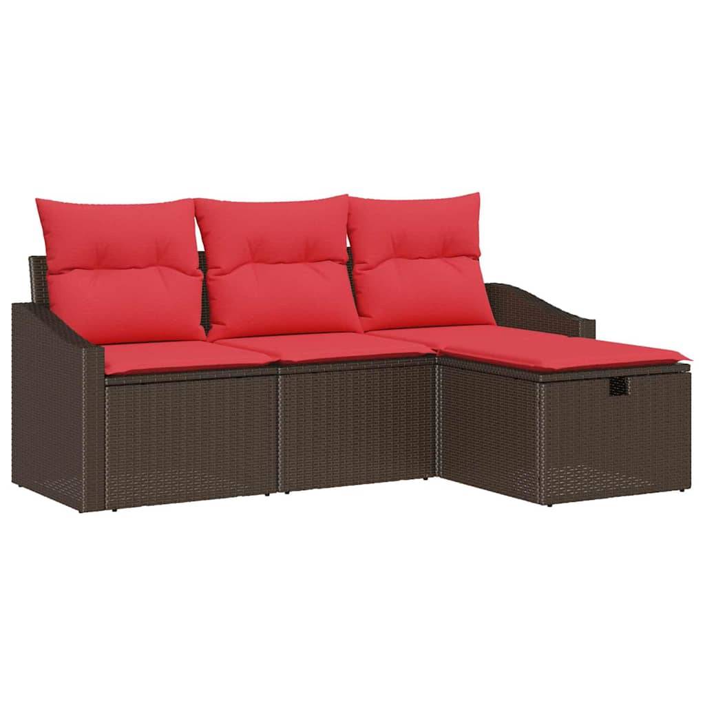 vidaXL Sofa Set 4 Stk. Braun Poly Rattan
