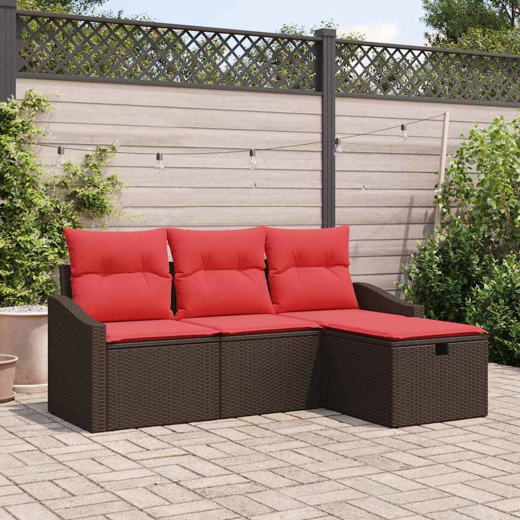 vidaXL Sofa Set 4 Stk. Braun Poly Rattan
