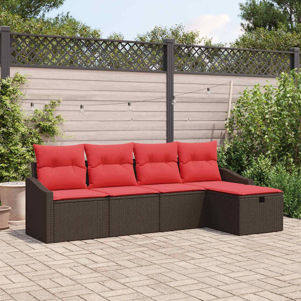 vidaXL Sofa Set mit Kissen mit Speicher Braun Poly-Rattan