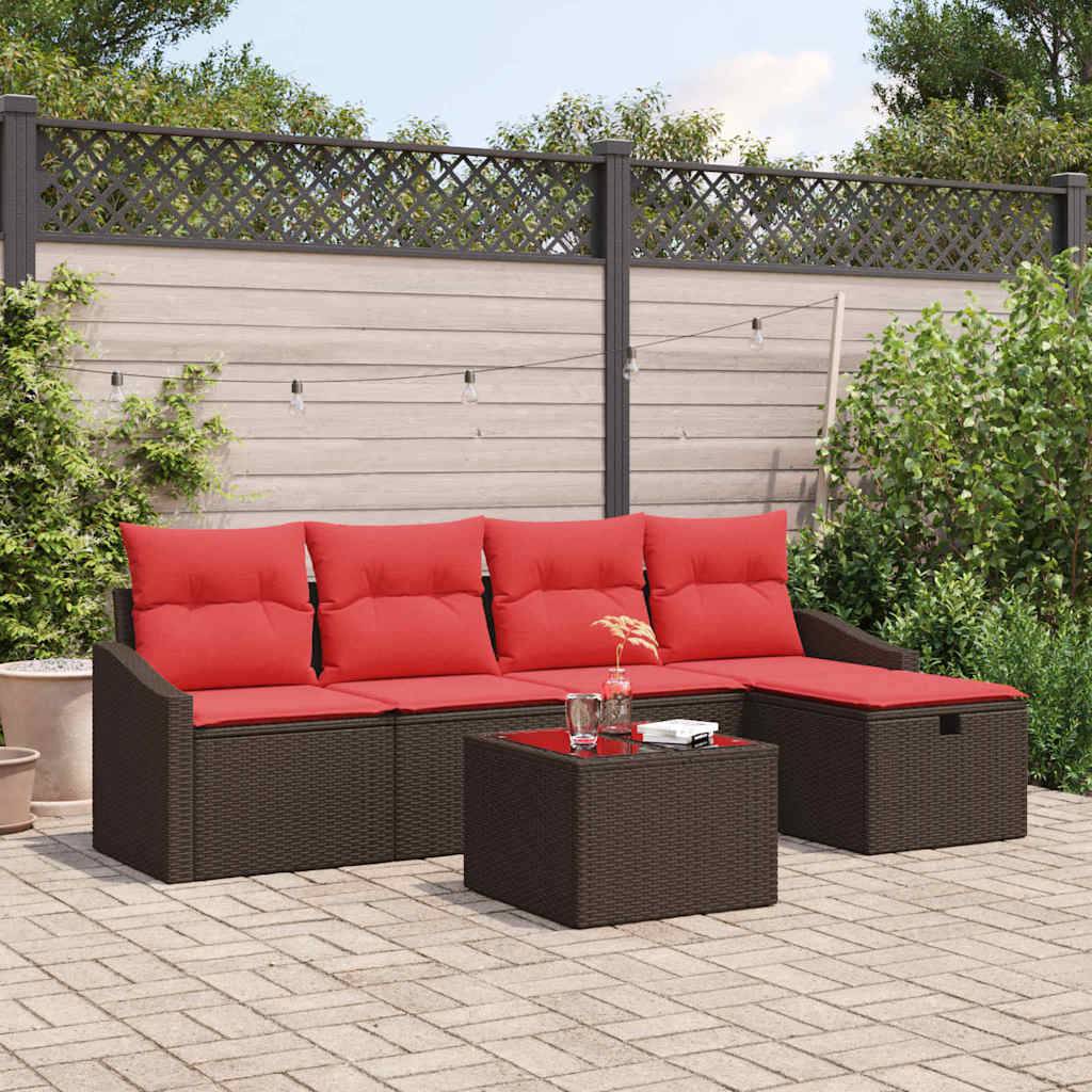 vidaXL Sofa Set mit Kissen mit Speicher Braun Poly-Rattan