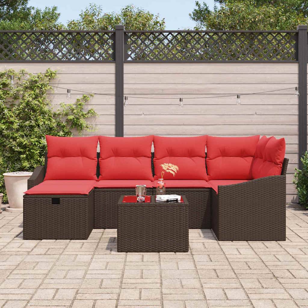 vidaXL Sofa Set mit Kissen mit Speicher Braun Poly-Rattan