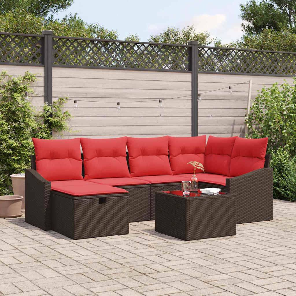 vidaXL Sofa Set mit Kissen mit Speicher Braun Poly-Rattan
