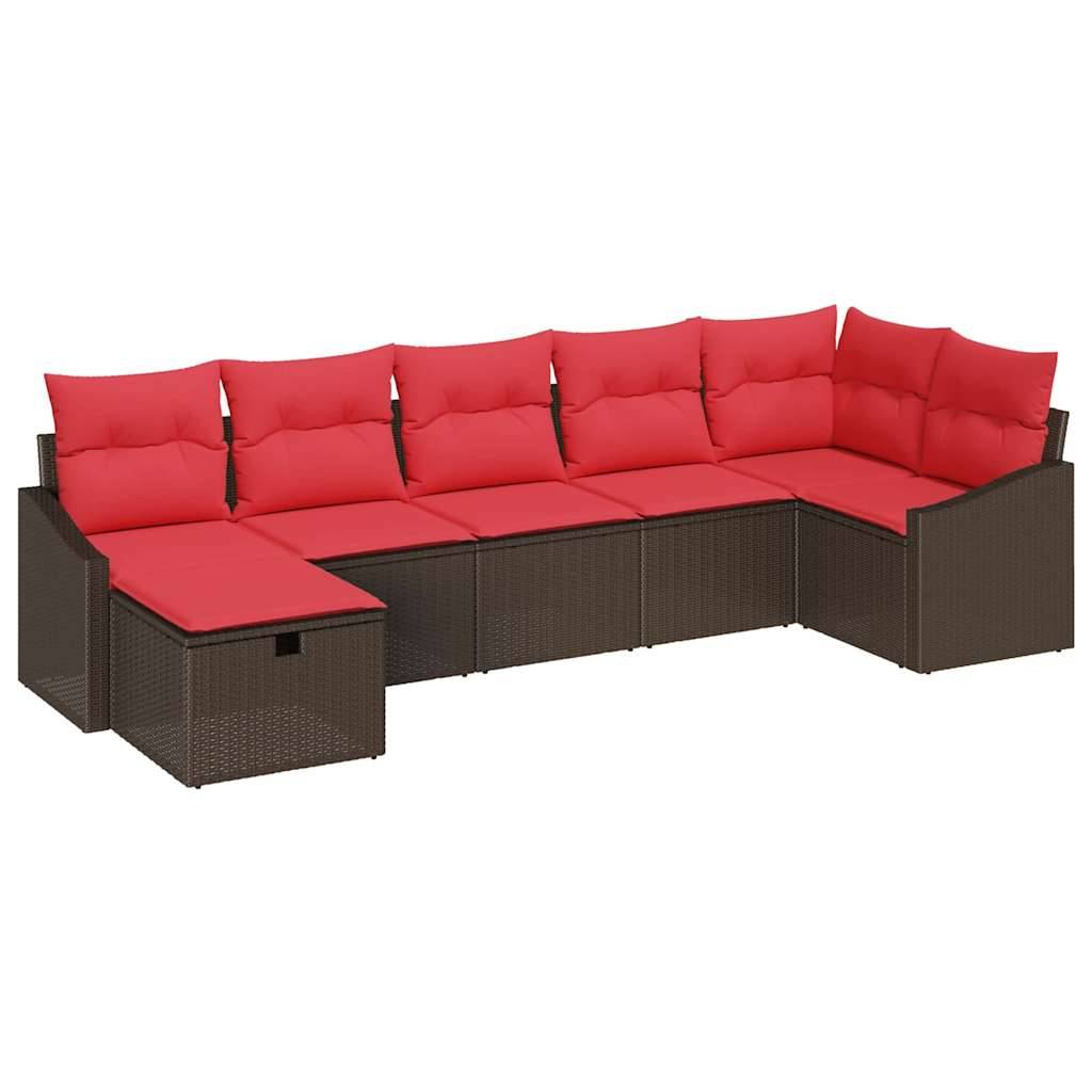 vidaXL Sofa Set mit Kissen mit Speicher Braun Poly-Rattan