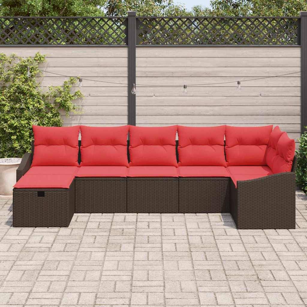 vidaXL Sofa Set mit Kissen mit Speicher Braun Poly-Rattan
