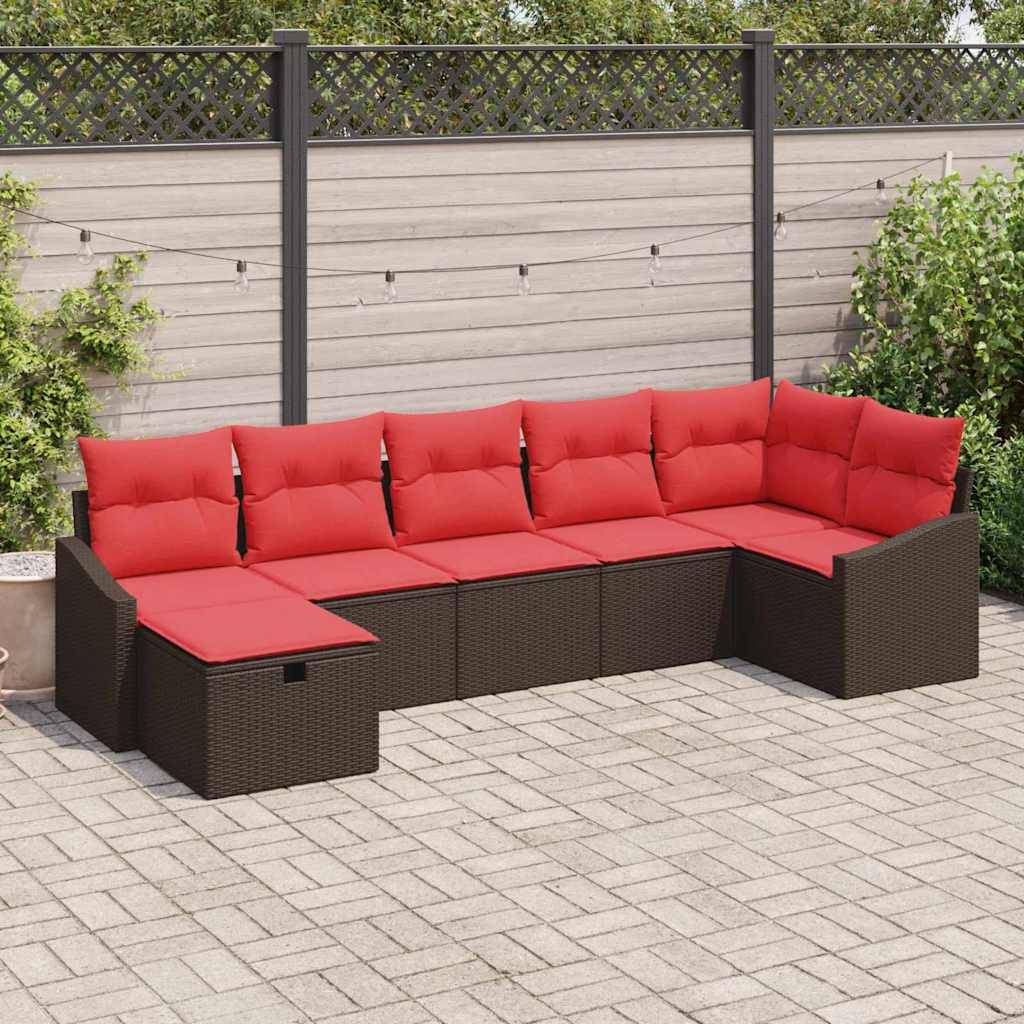 vidaXL Sofa Set mit Kissen mit Speicher Braun Poly-Rattan