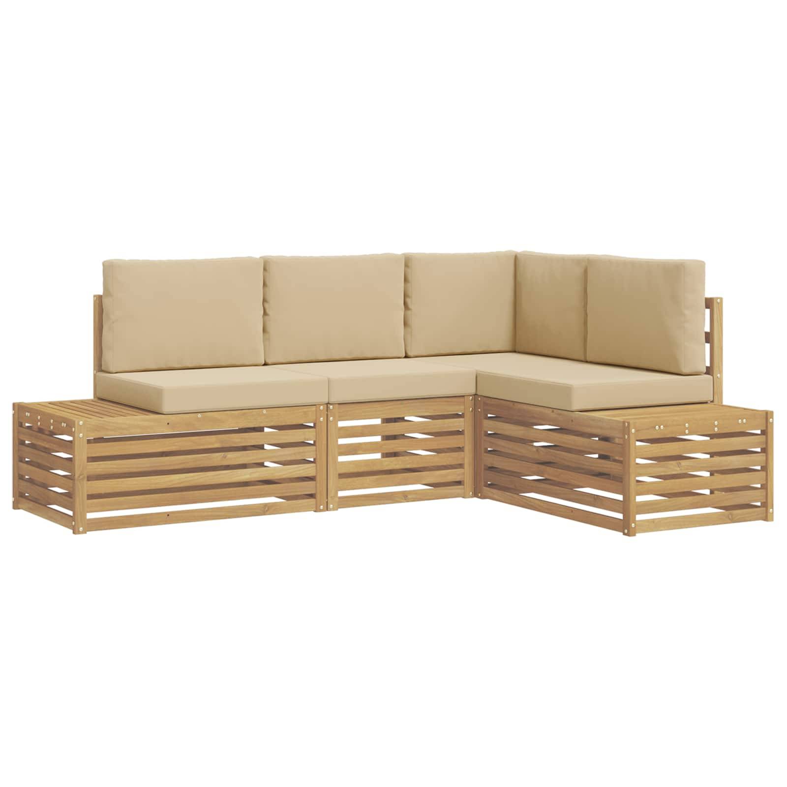 vidaXL Outdoor-Sofagarnitur mit Kissen 4 Stück Weiß Massivholz Akazie