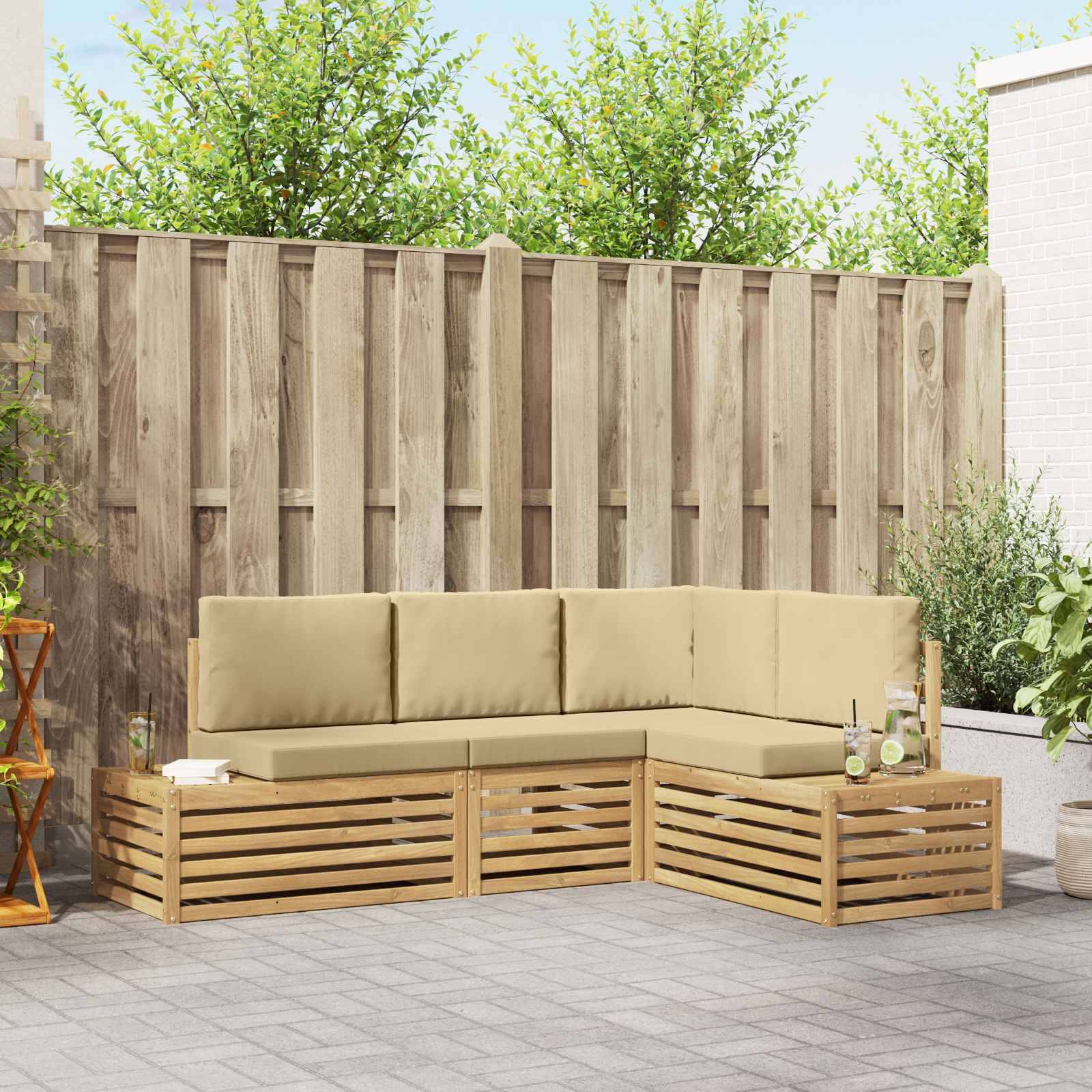 vidaXL Outdoor-Sofagarnitur mit Kissen 4 Stück Weiß Massivholz Akazie