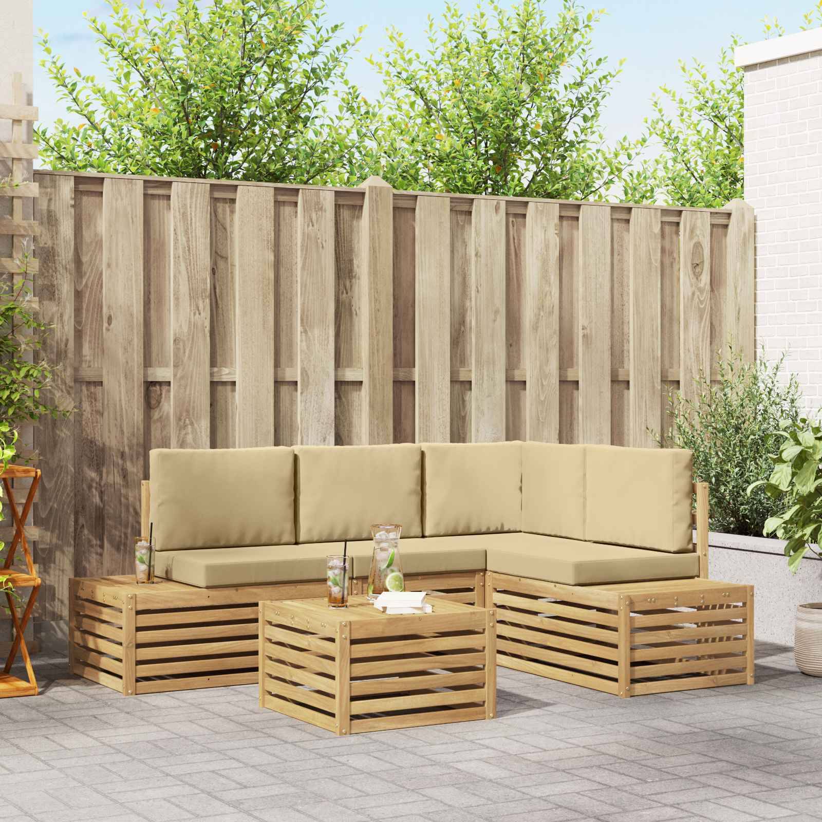 vidaXL Outdoor-Sofagarnitur mit Kissen 5 Stück Weiß