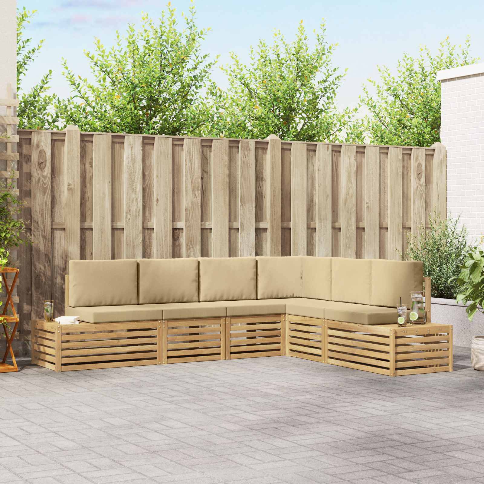 vidaXL Outdoor-Sofagarnitur mit Kissen 6 Stück Weiß und Beige