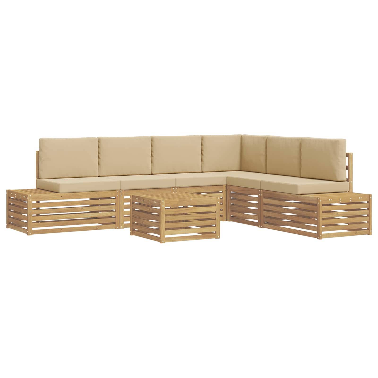 vidaXL 7 Stk. Outdoor-Sofagarnitur Polyester Weiß und Beige