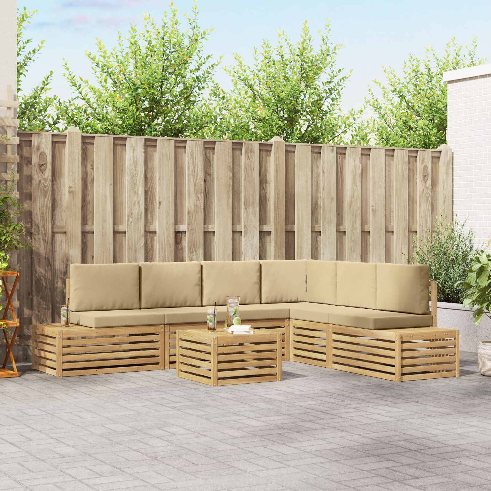 vidaXL 7 Stk. Outdoor-Sofagarnitur Polyester Weiß und Beige