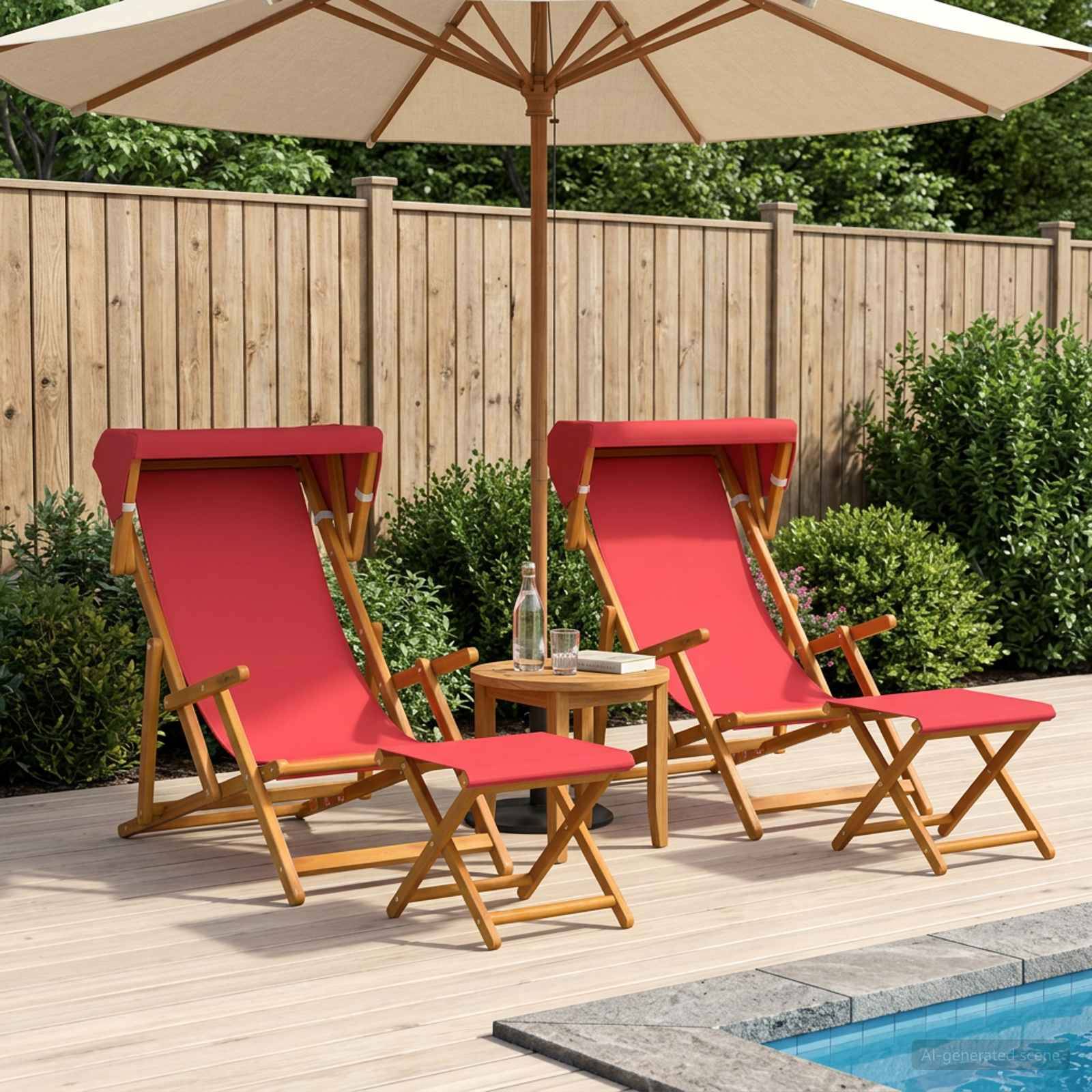 vidaXL Liegestuhl 4 pcs 3 Position Massives Eukalyptus Holz Rot
