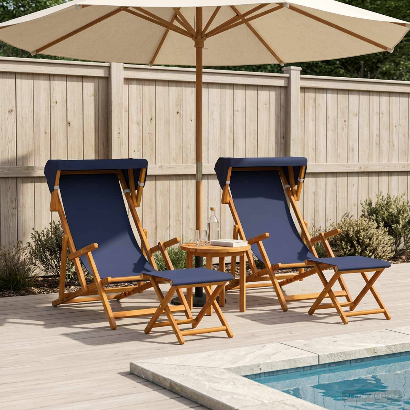 vidaXL Liegestuhl 4 pcs 3 Position Massives Eukalyptus Holz Blau