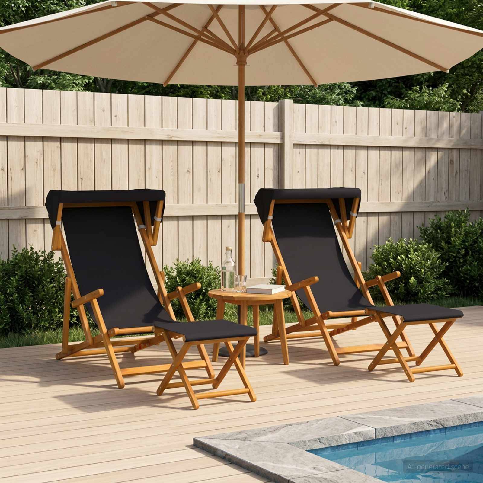 vidaXL Liegestuhl 4 pcs 3 Position Massives Eukalyptus Holz Schwarz