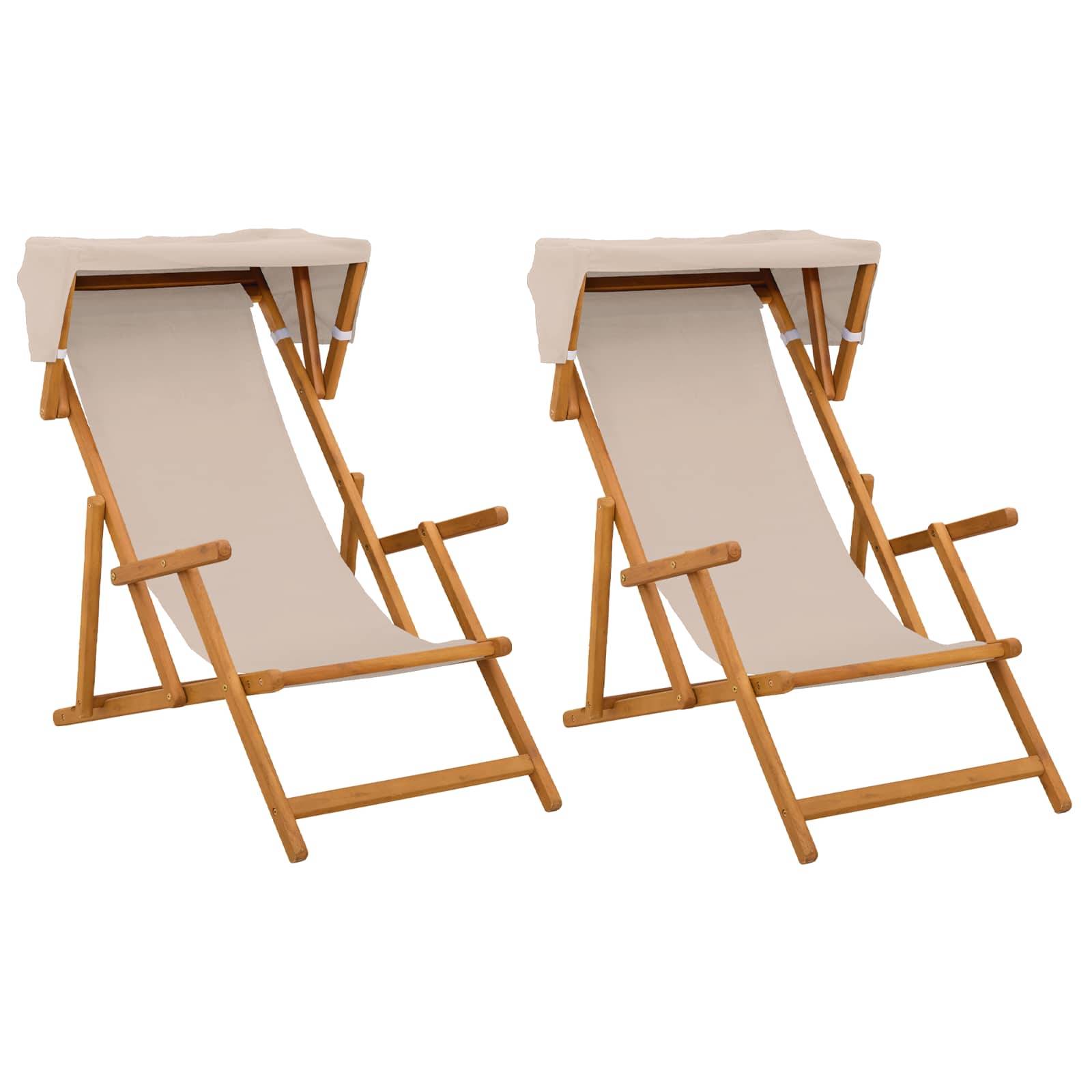 vidaXL Liegestuhl 2 pcs 3 Position Massives Eukalyptus Holz Beige