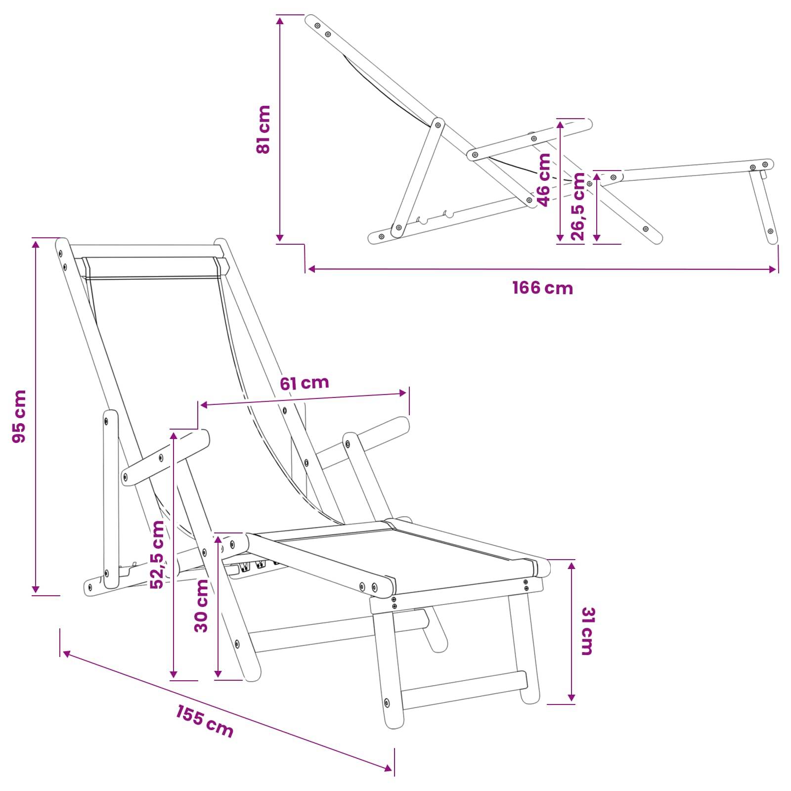 vidaXL Klappbare Sonnenliege 3 Position Massives Eukalyptus Holz