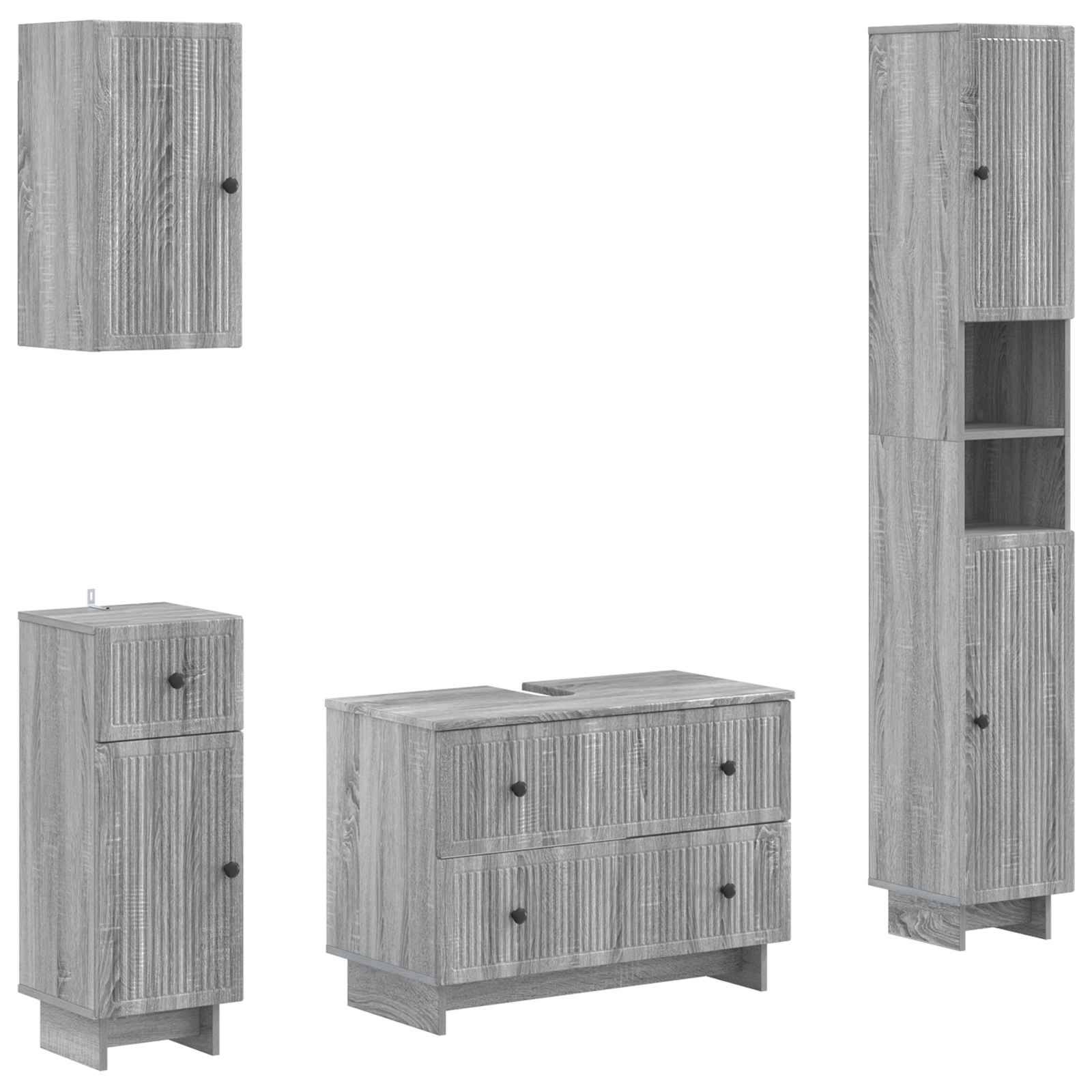 vidaXL 4-teiliges Badezimmer-Schrank-Set EDE Sonoma-Grau Holzwerkstoff