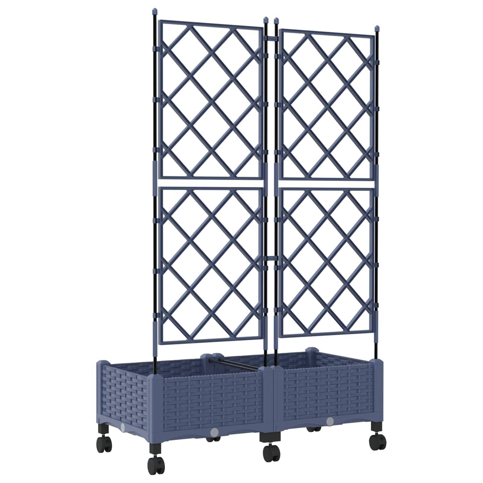 vidaXL Pflanzkübel mit Spalier und Rädern 2 stk. Grau PP