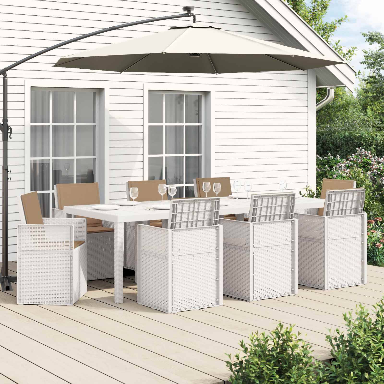 vidaXL Garten Essgruppe 9 Stk. Weiß und Taupe PP