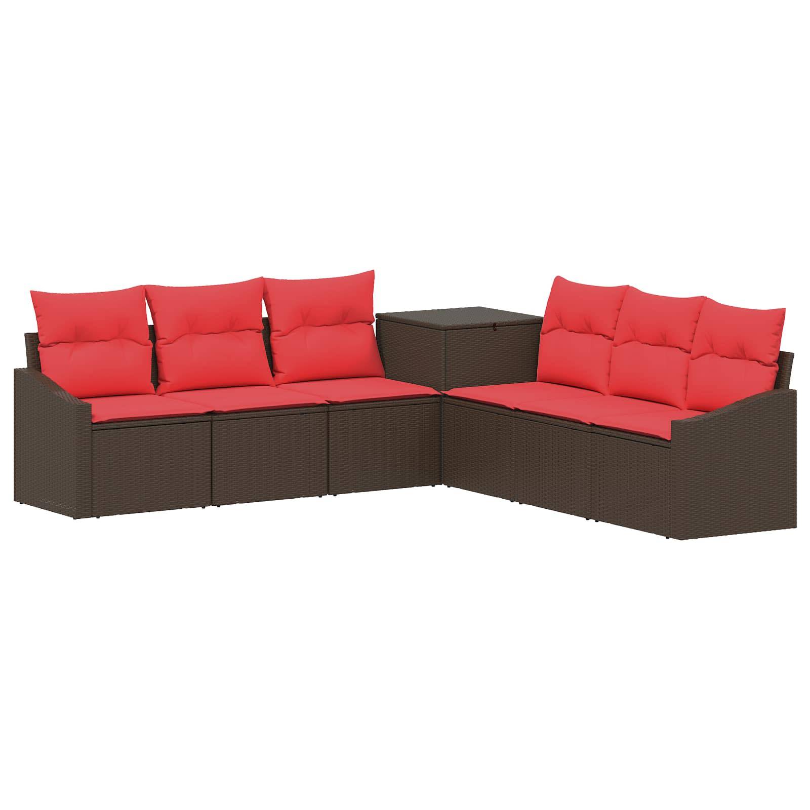 vidaXL Sofa Set 7 Stk. Braun und Rot Polyrattan und Stahl
