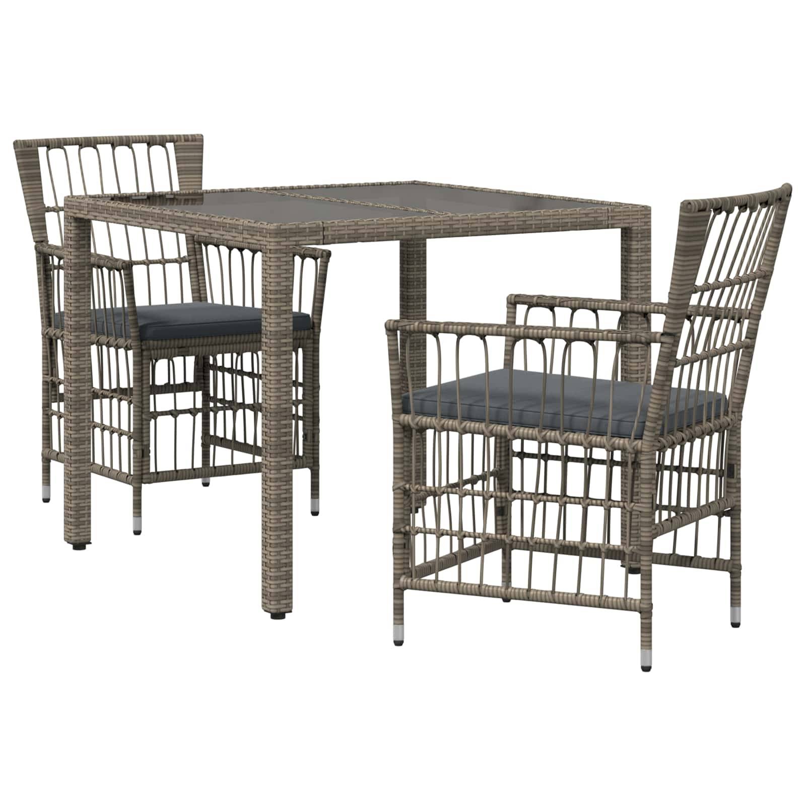 vidaXL Outdoor-Essgruppe 3 stk. Grau Poly-Rattan