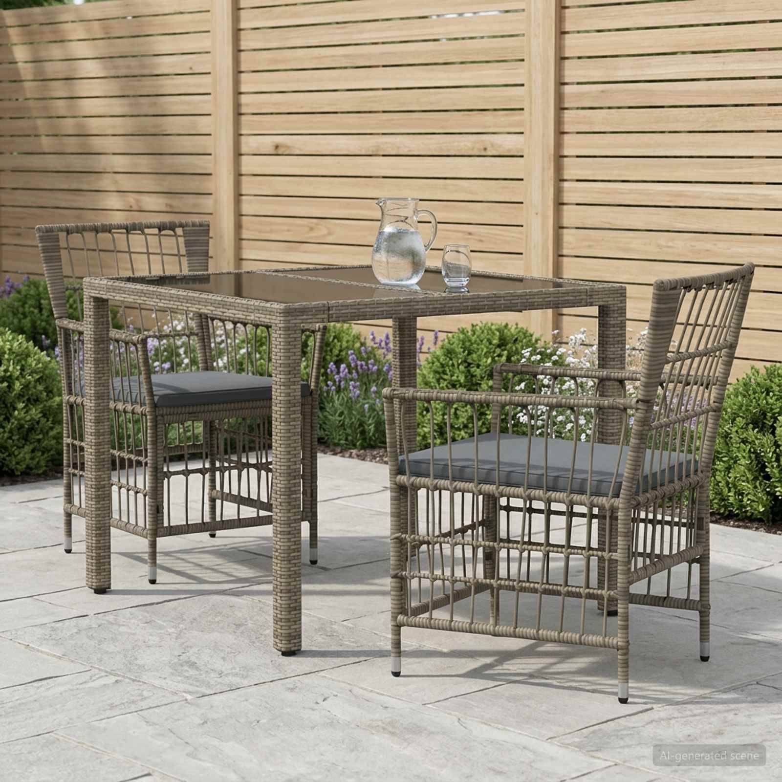 vidaXL Outdoor-Essgruppe 3 stk. Grau Poly-Rattan