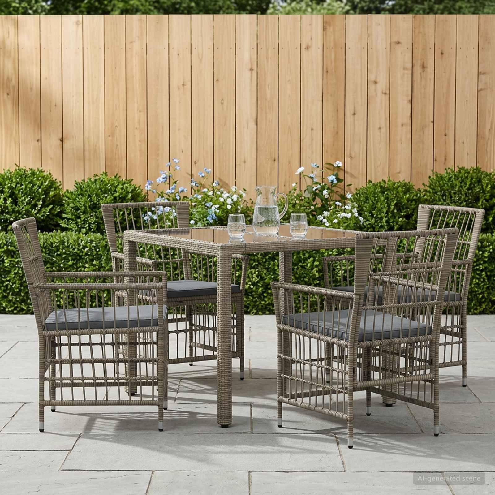 vidaXL Outdoor-Essgruppe 5 stk. Grau Poly-Rattan