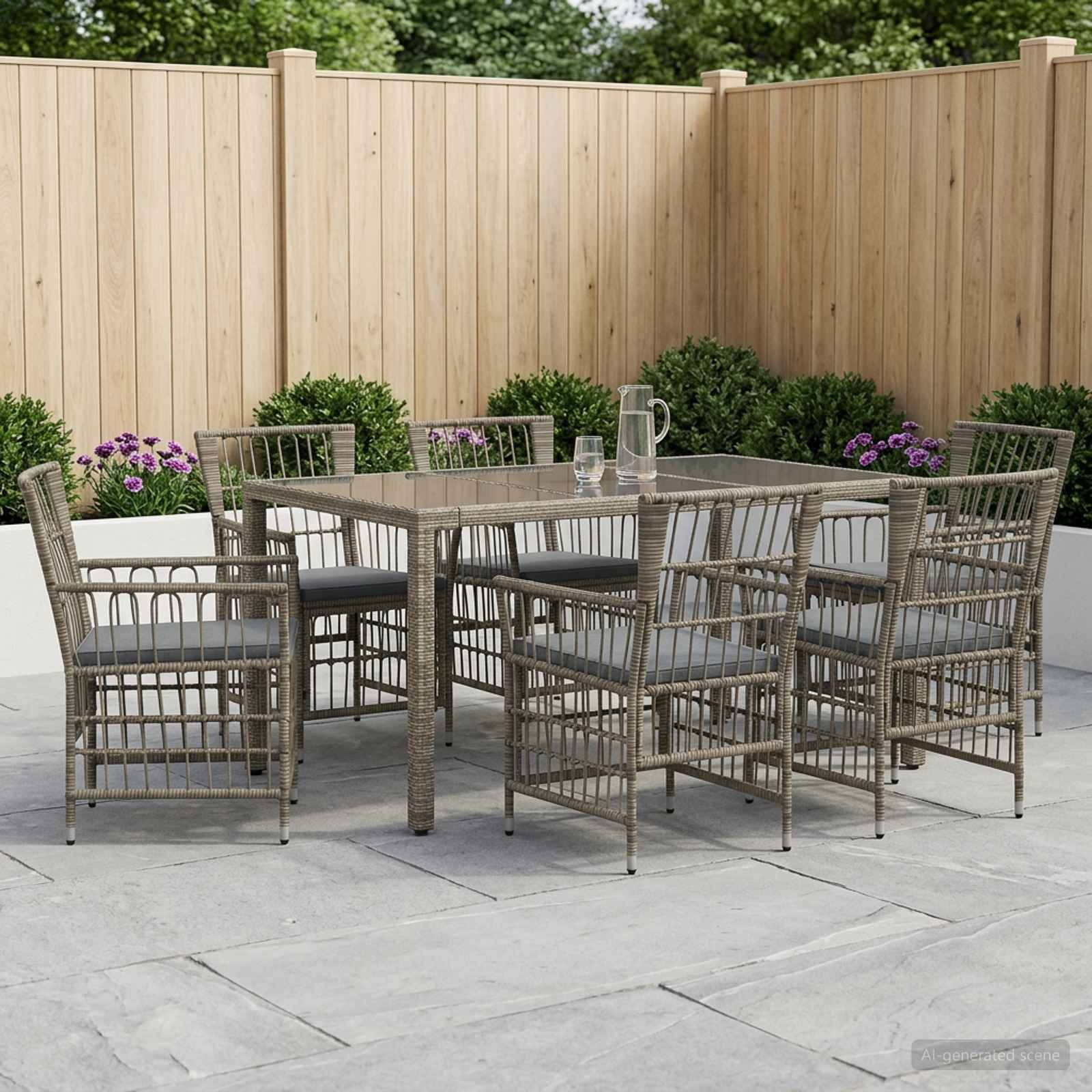 vidaXL Outdoor-Essgruppe 7 stk. Grau Poly-Rattan