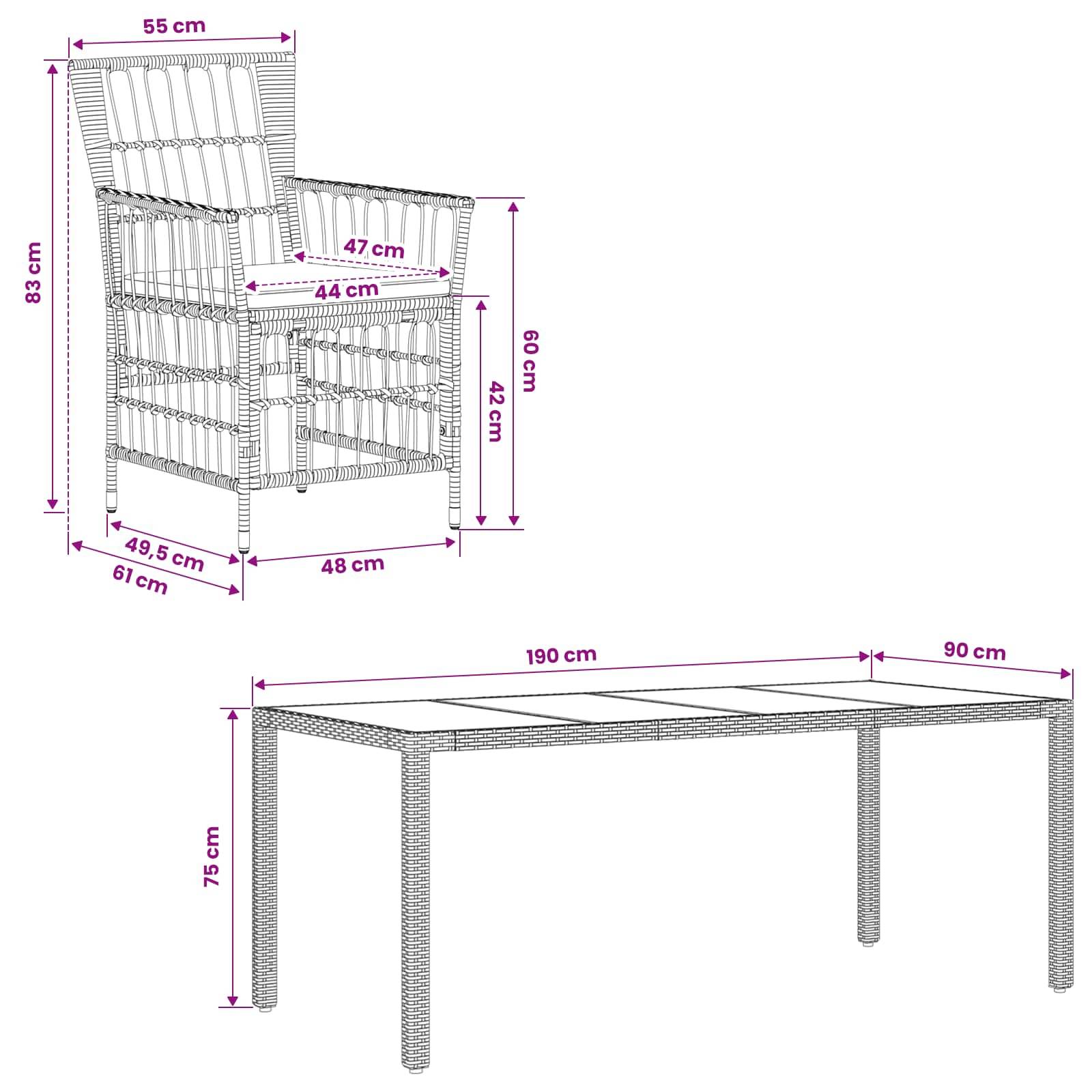 vidaXL Outdoor-Essgruppe 7 stk. Schwarz Poly-Rattan