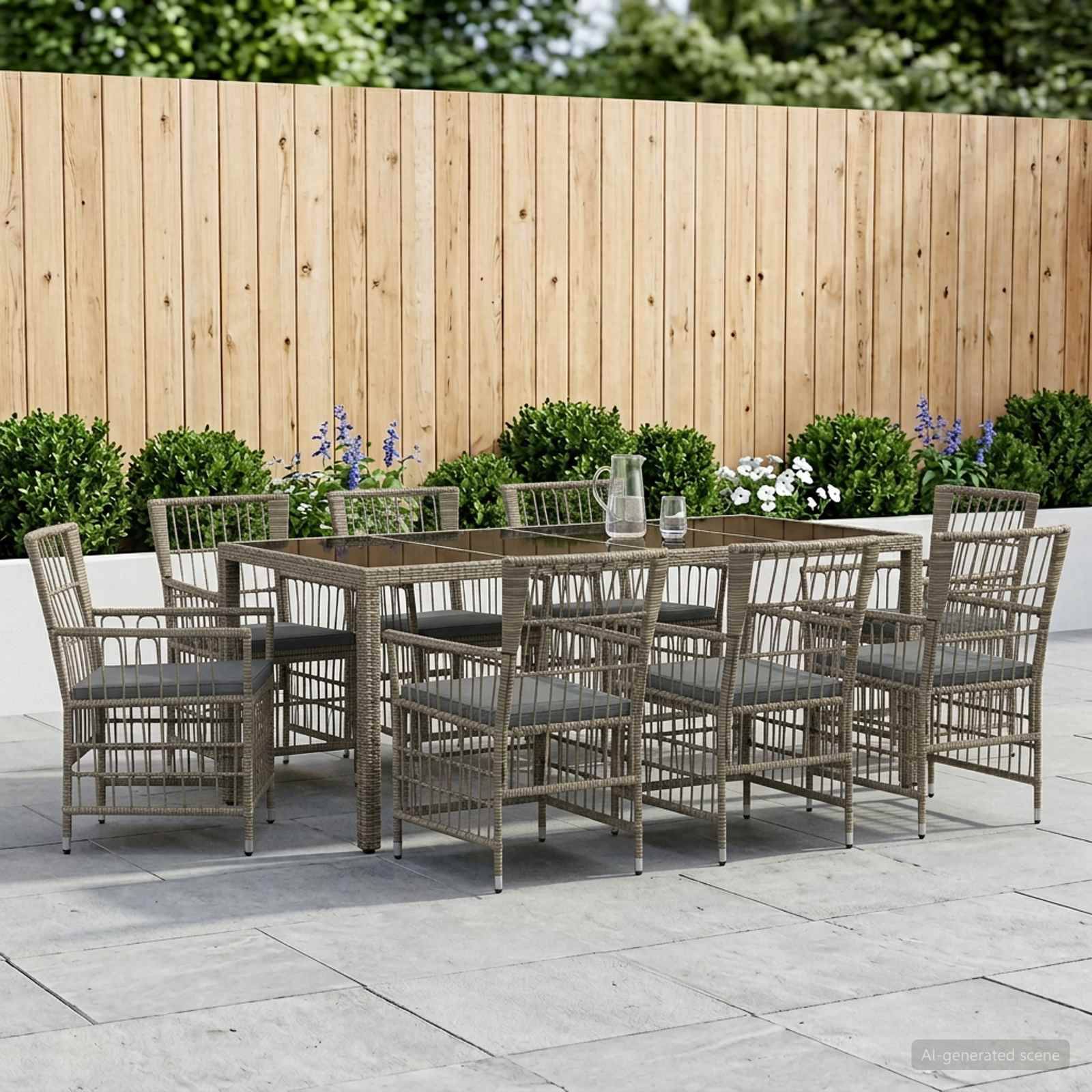 vidaXL Outdoor-Essgruppe 9 stk. Grau Poly-Rattan