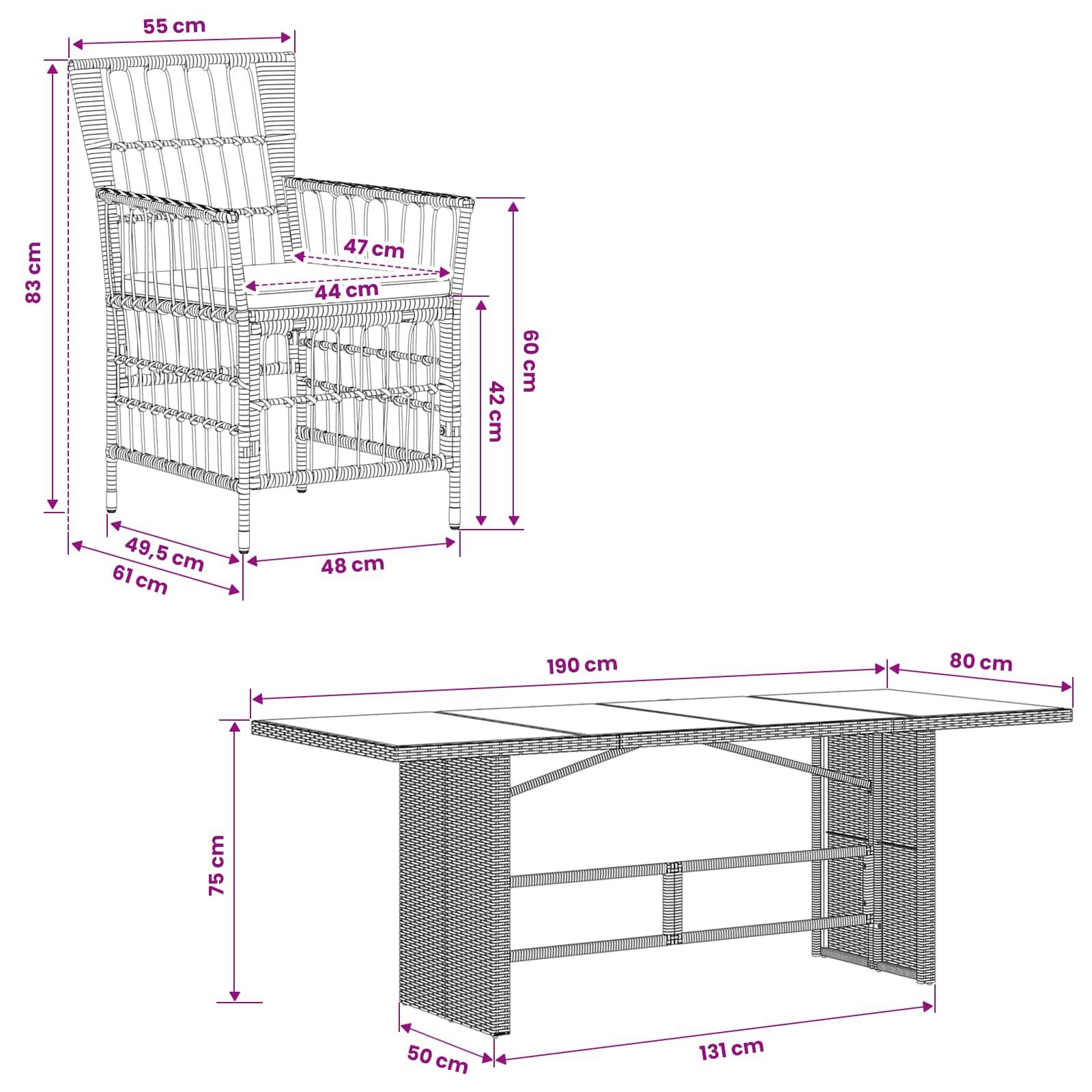 vidaXL Outdoor-Essgruppe 7 stk. Schwarz Poly-Rattan