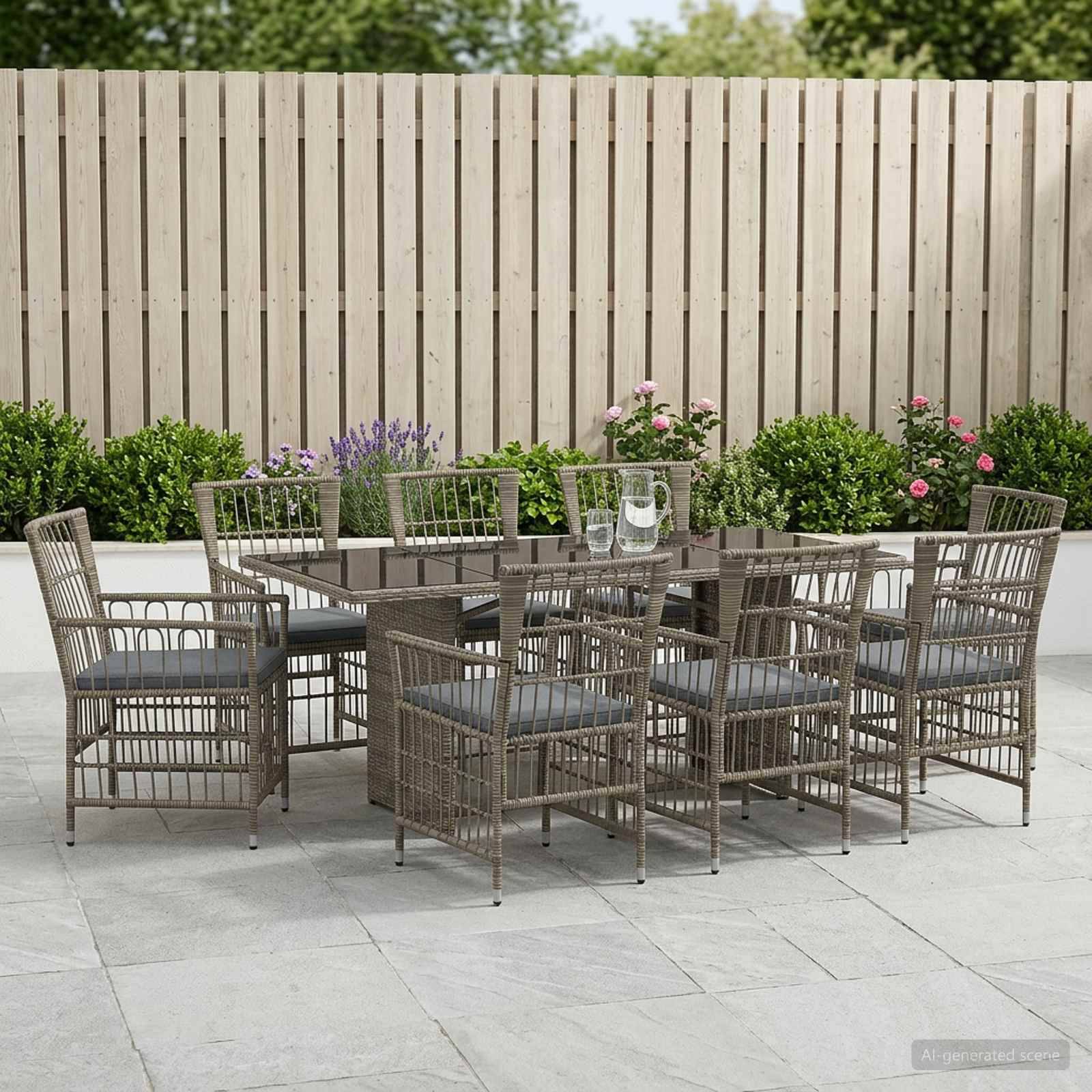 vidaXL Outdoor-Essgruppe 9 stk. Grau Poly-Rattan