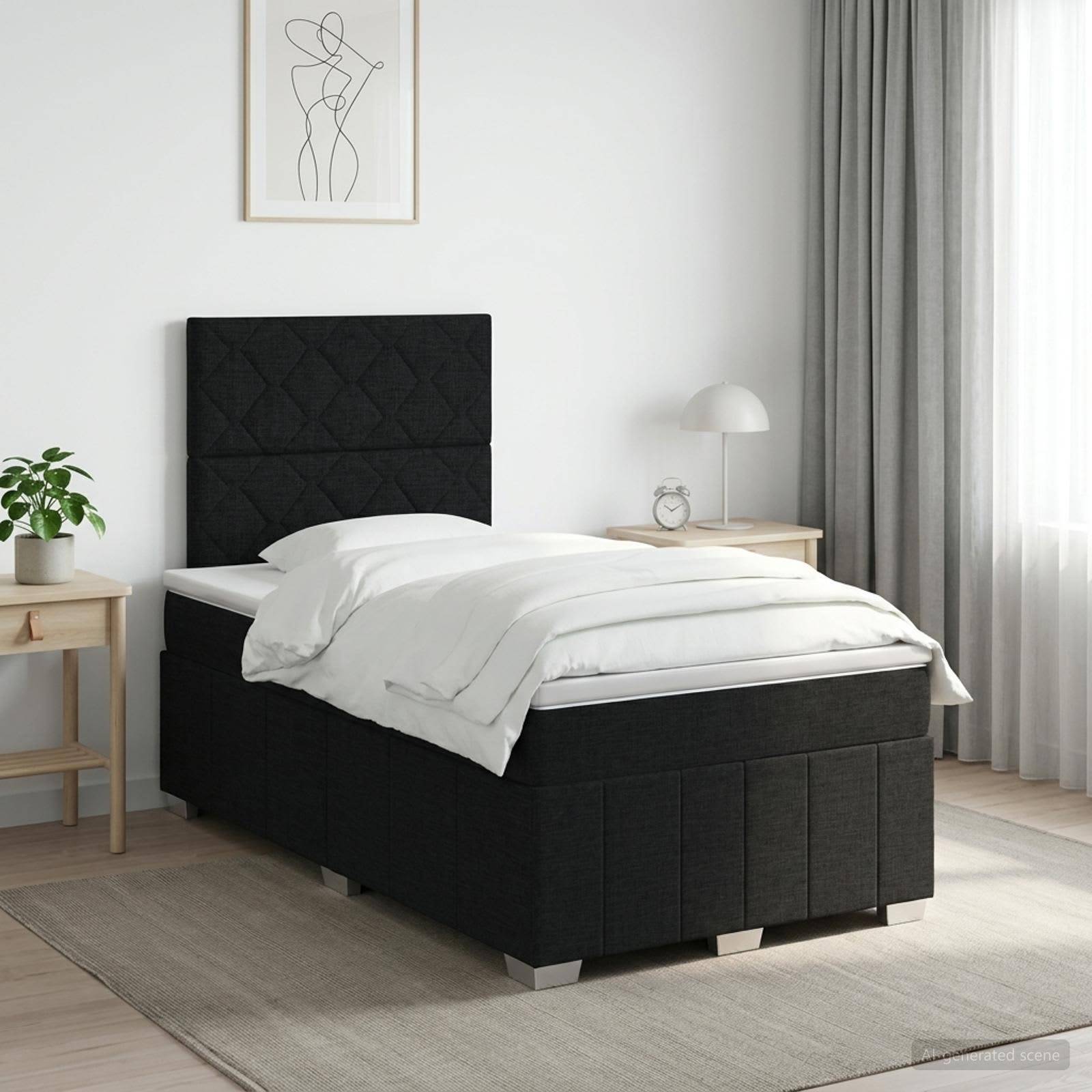 vidaXL Boxspringbett mit Matratze Schwarz 120 x 200 cm Stoff
