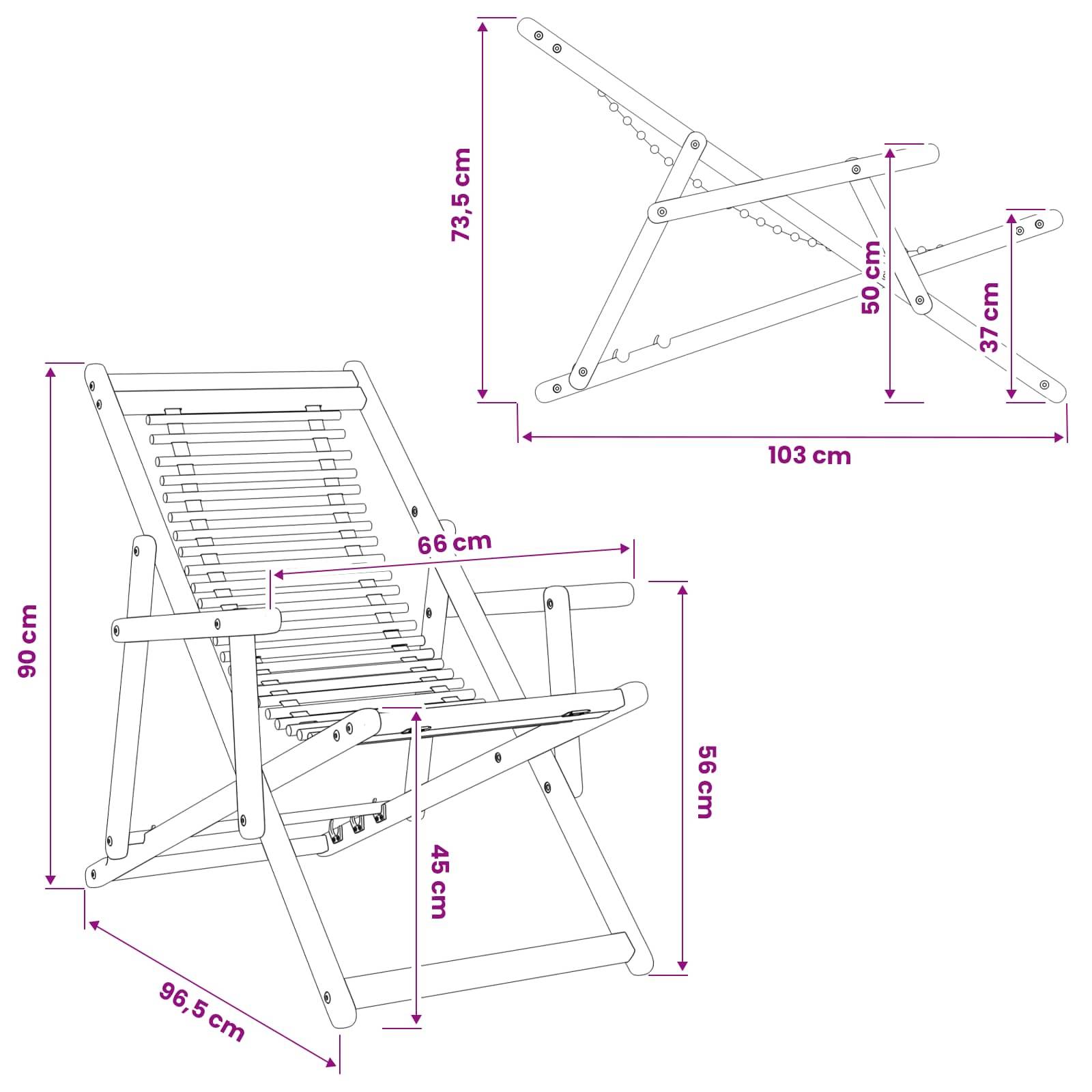 vidaXL Liegestuhl 3 Position Massives Eukalyptus Holz Natur