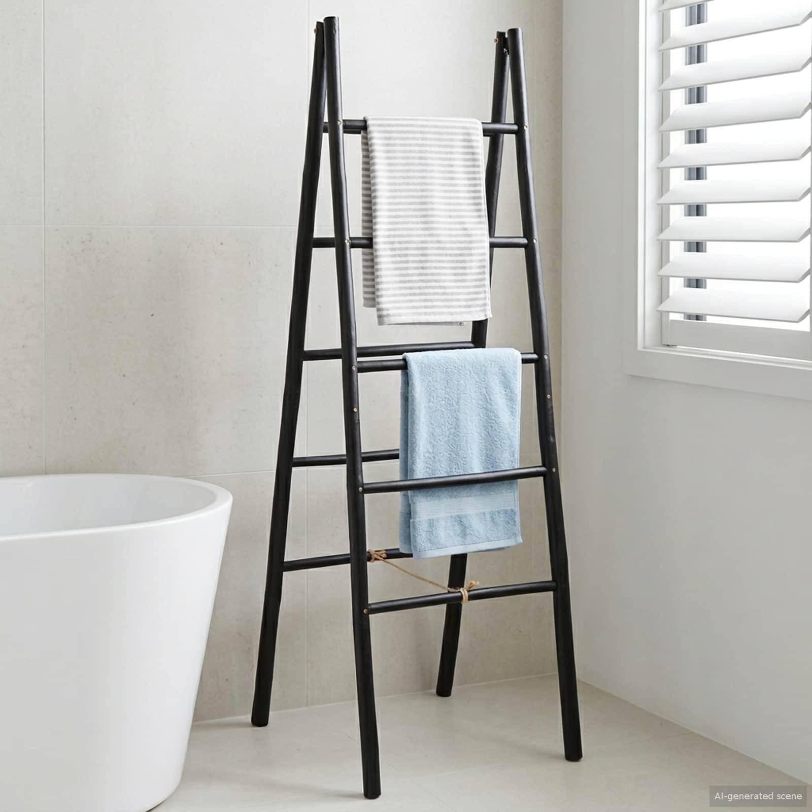 vidaXL Doppel-Handtuchleiter Schwarz 50 x 50 x 159 cm Bambus