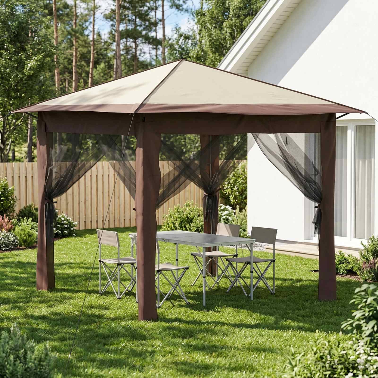 vidaXL Gazebo mit 4 Seitenwänden 2,6 x 2,6 m Creme und Braun