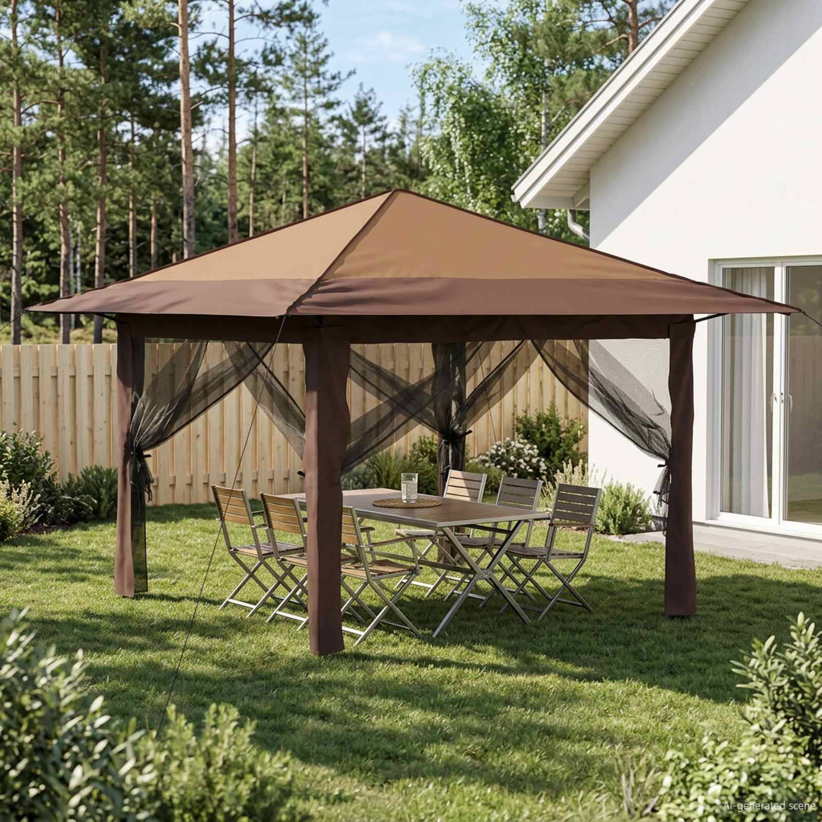 vidaXL Gazebo mit 4 Seitenwänden 3,3 x 3,3 m Beige und Braun