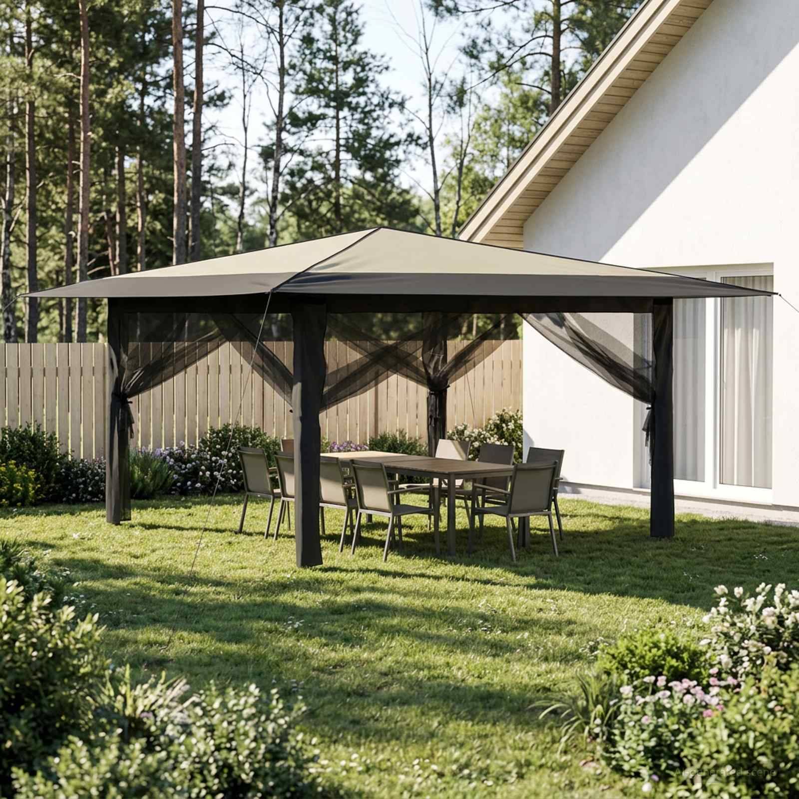 vidaXL Pavillon mit 4 Seitenwänden 4 x 4 m Creme und Anthrazit