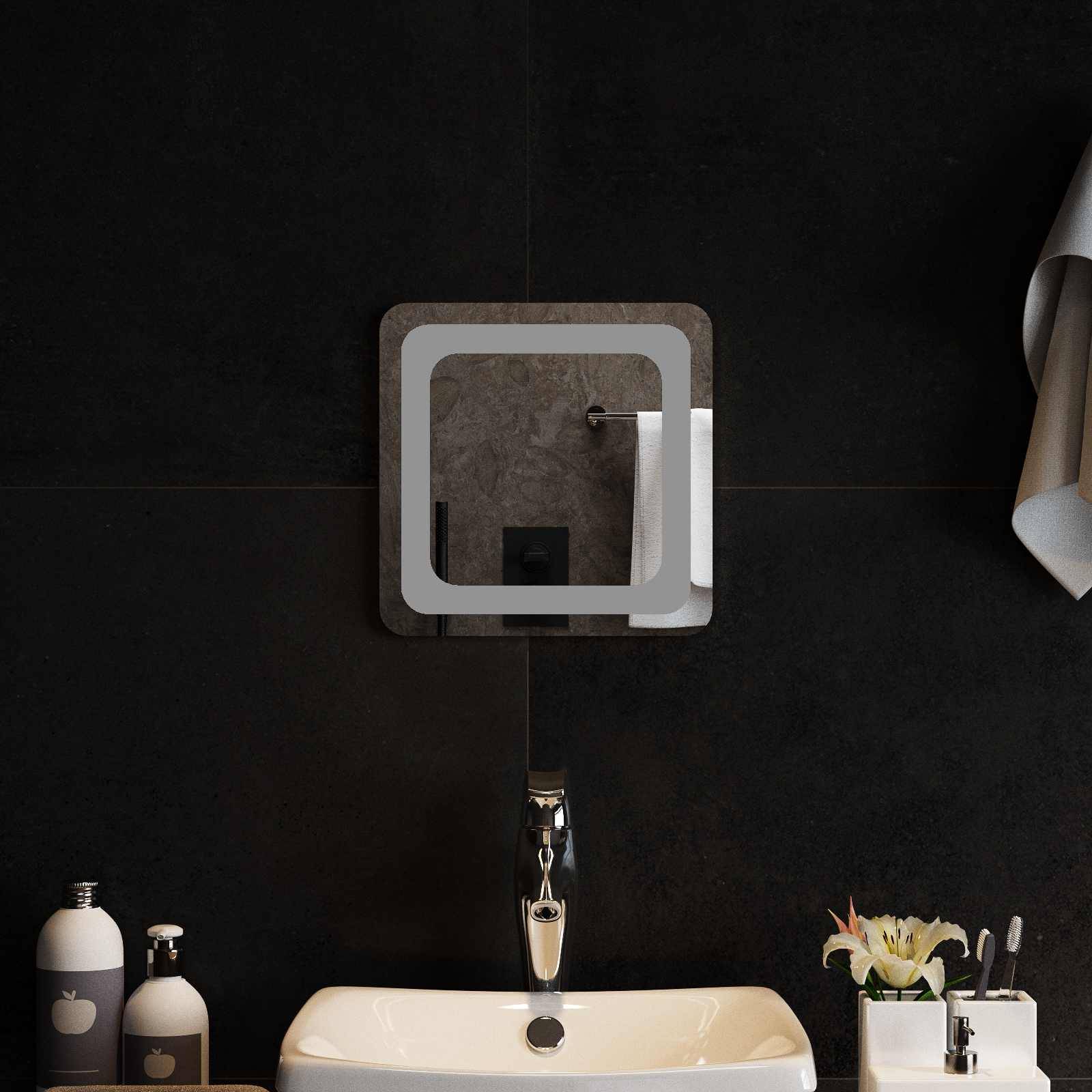 vidaXL LED-Badezimmerspiegel Transparent 30 x 30 cm Gehärtetes Glas