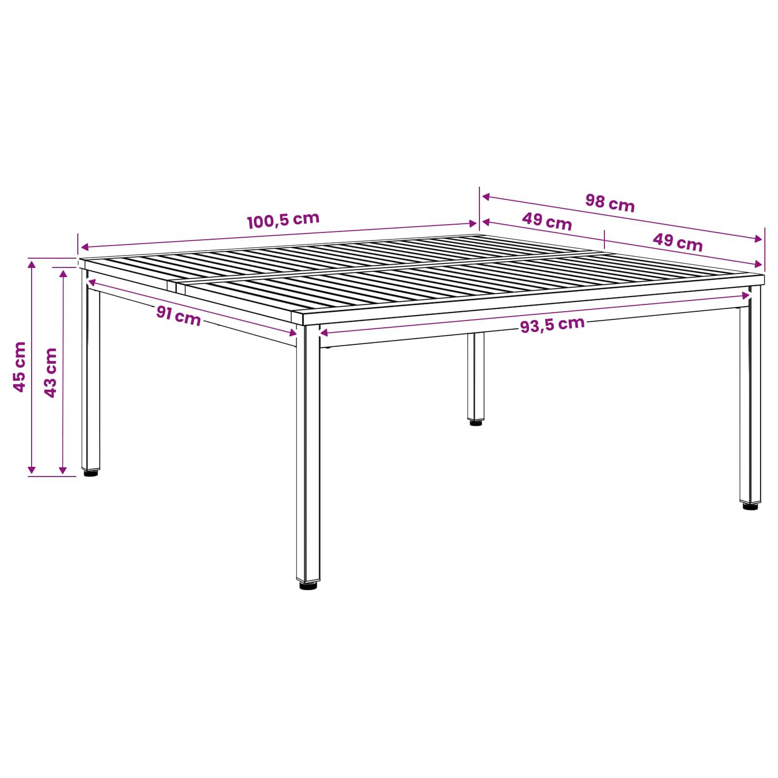 vidaXL Couchtisch Natürlich und Schwarz 100 x 100,5 x 45 cm